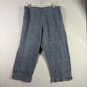 Bryn walker pants womens large linen blue pull on crop lagenlook
